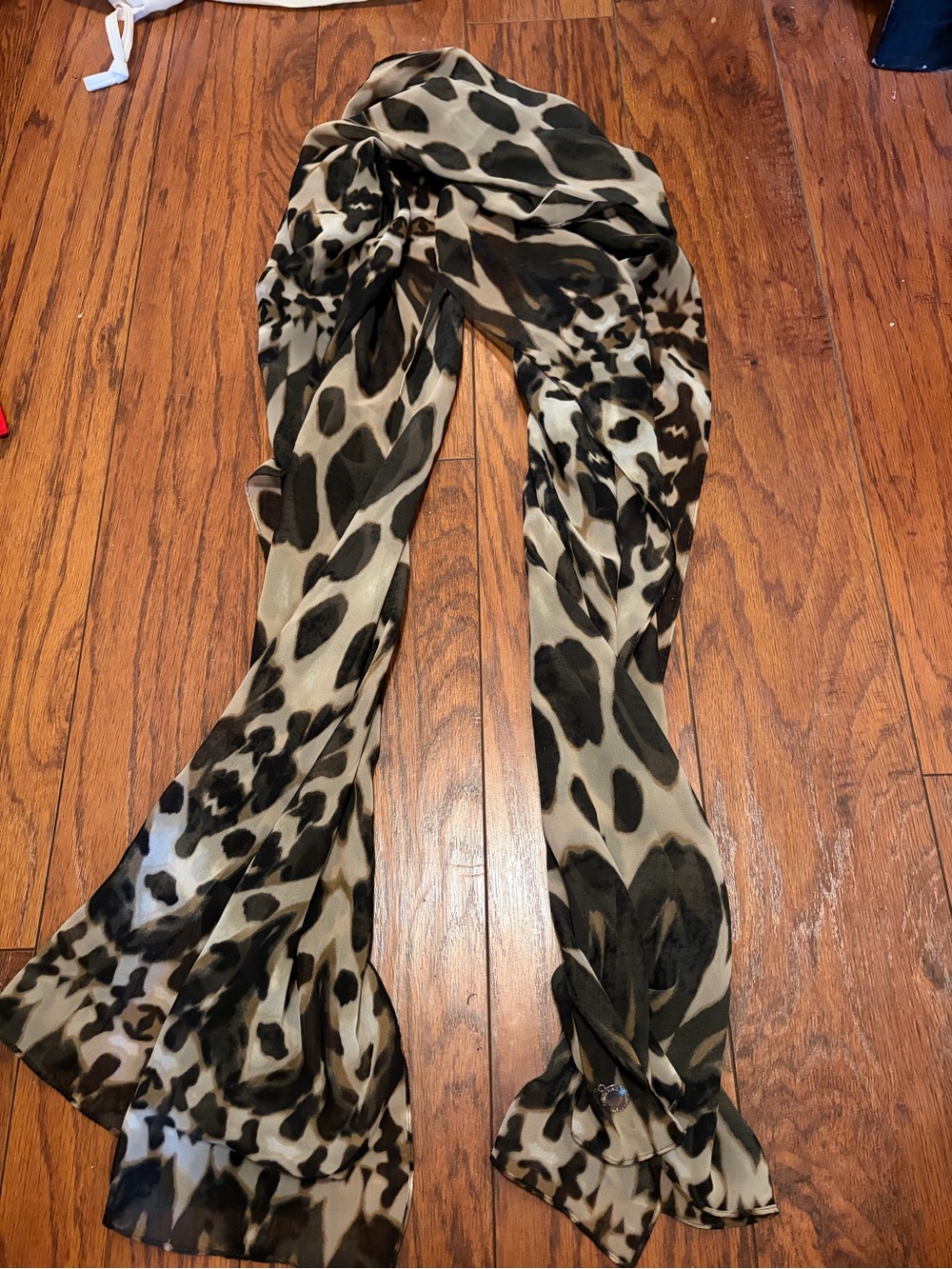 Calvin Klein Leopard-Print Scarf in Beige and Black
